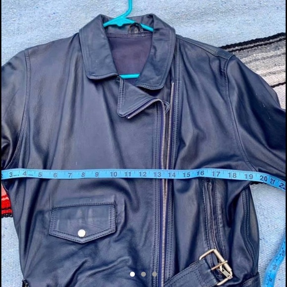 VTG 80s NAVY BLUE ITALIAN LEATHER BIKER JACKET - Picture 3 of 9